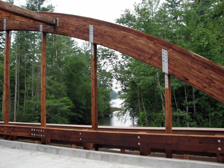 Lake James State Park 31 Wooden arch bridge overlooking the water in Lake James State Park, North Carolina
