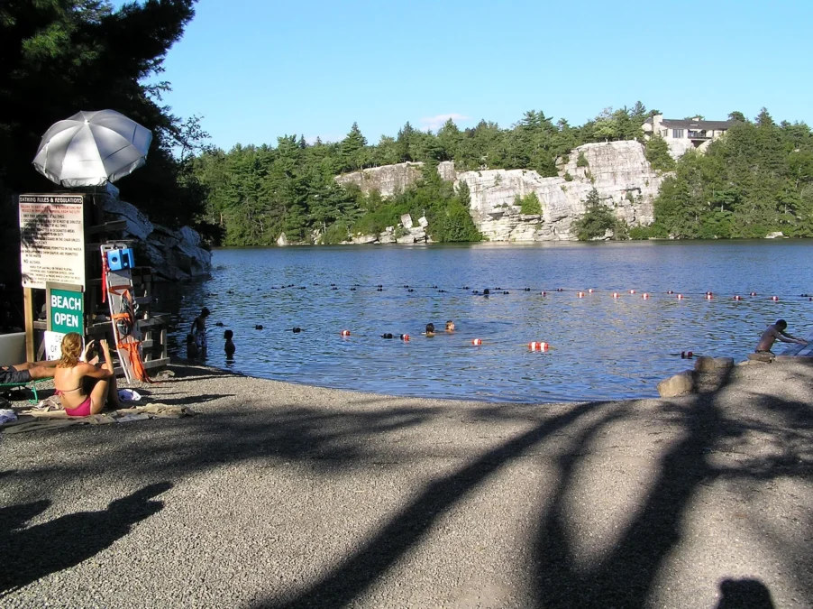 Minnewaska State Park Preserve 93 Swimmers' beach on Lake Minnewaska below white cliffs, Minnewaska State Park Preserve, New York