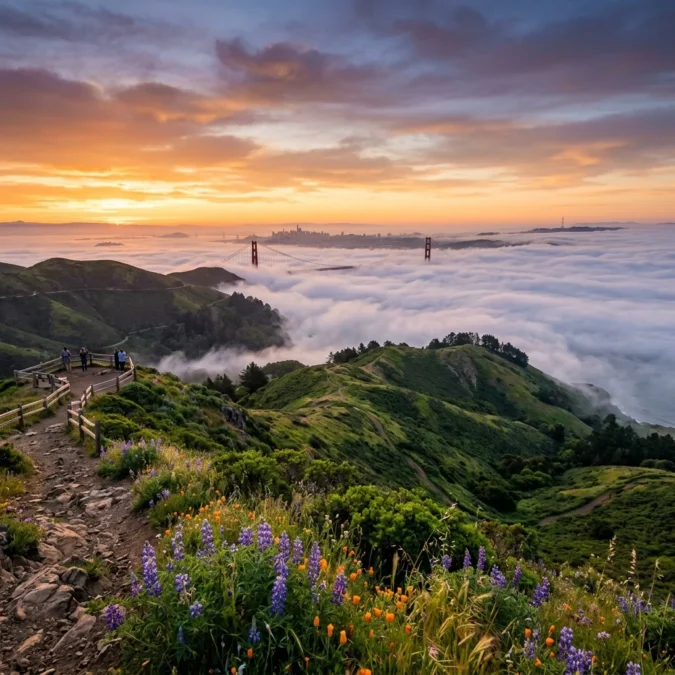 D.L. Bliss State Park 68 View from Mount Tamalpais summit overlooking fog blanket over San Francisco Bay and Golden Gate Bridge