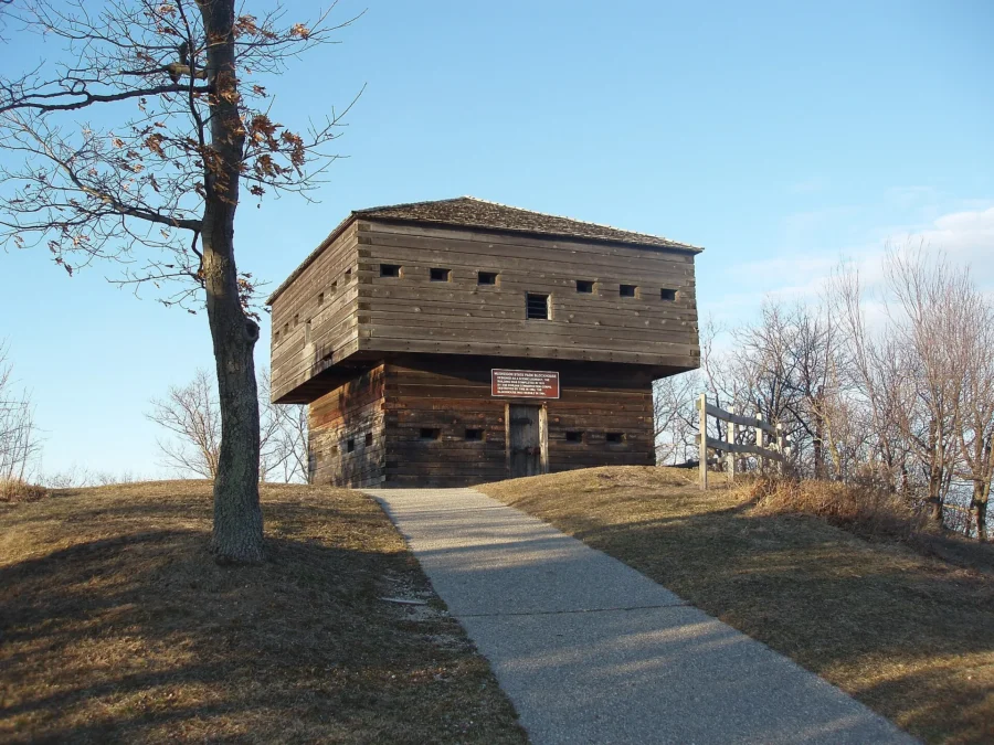 Reconstructed log blockhouse at Muskegon State Park, Michigan