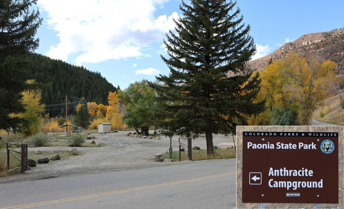 Paonia State Park 8 Anthracite Campground with its sign in Paonia State Park, Gunnison County, Colorado