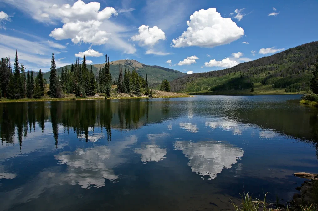 Pearl Lake State Park 9 Afternoon clouds reflected in the deep blue water of Pearl Lake, Colorado