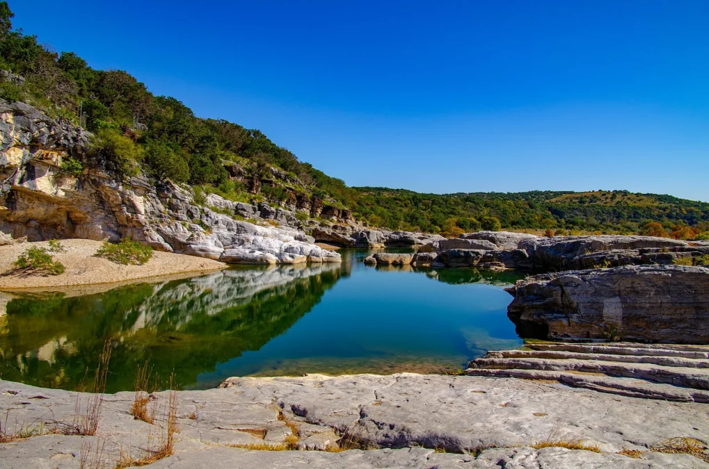 Pedernales Falls State Park 79 Pedernales River pooling between layered limestone ledges at Pedernales Falls State Park, Texas