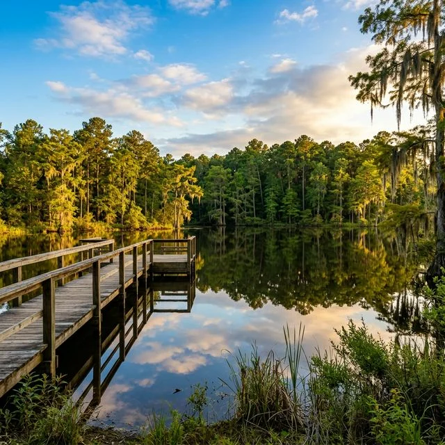 Percy Quin State Park in Mississippi with Lake Tangipahoa and pine forests