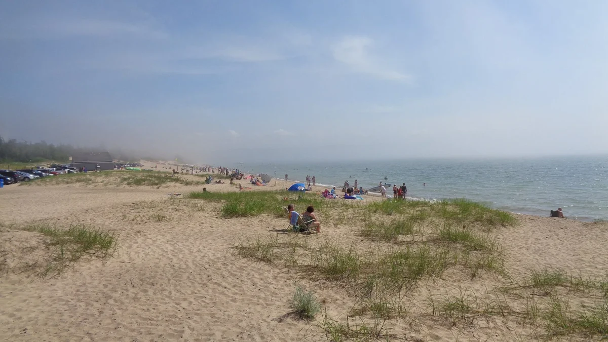 Lake Michigan beach and dune grass at Petoskey State Park, Michigan