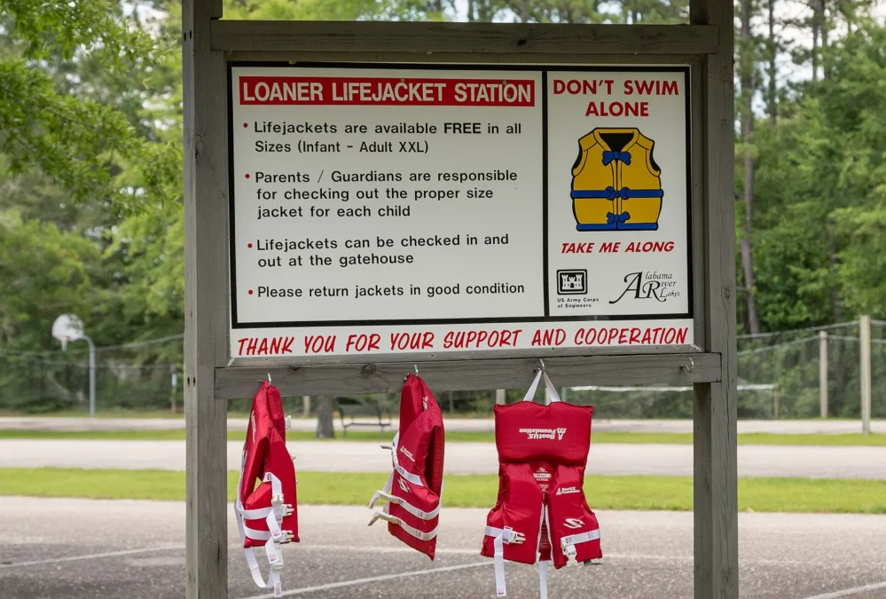 Roland Cooper State Park 6 Loaner life jacket station at Roland Cooper State Park on the Alabama River