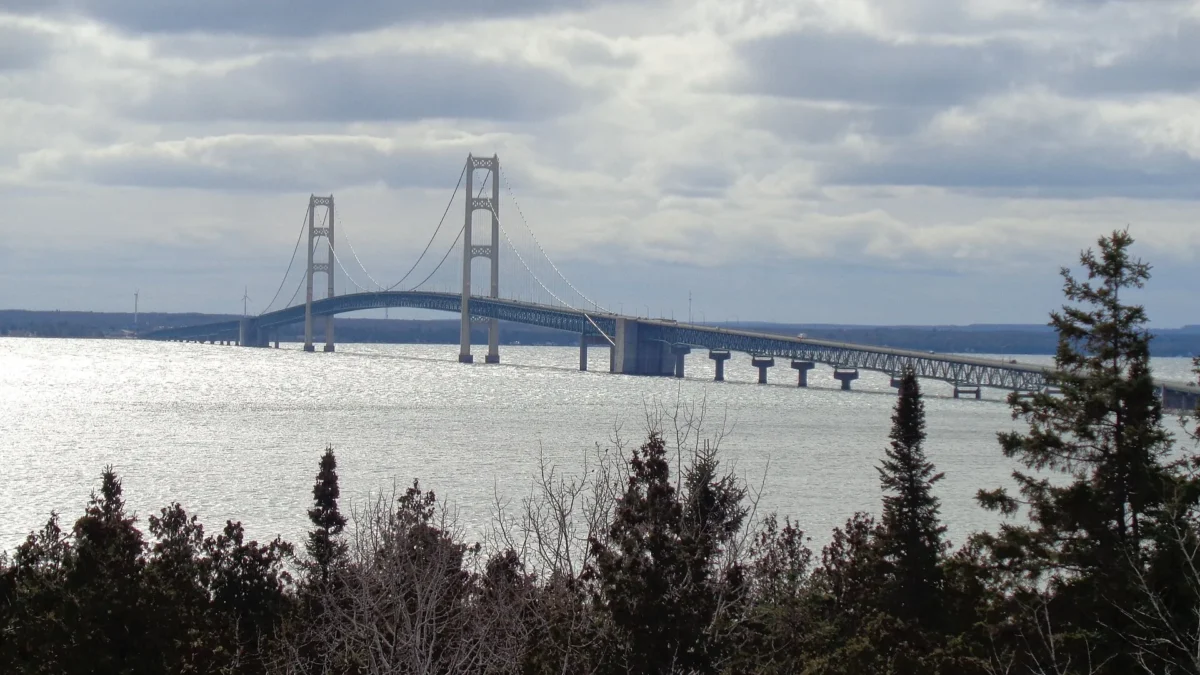 Mackinac Bridge seen from Straits State Park in St. Ignace, Michigan