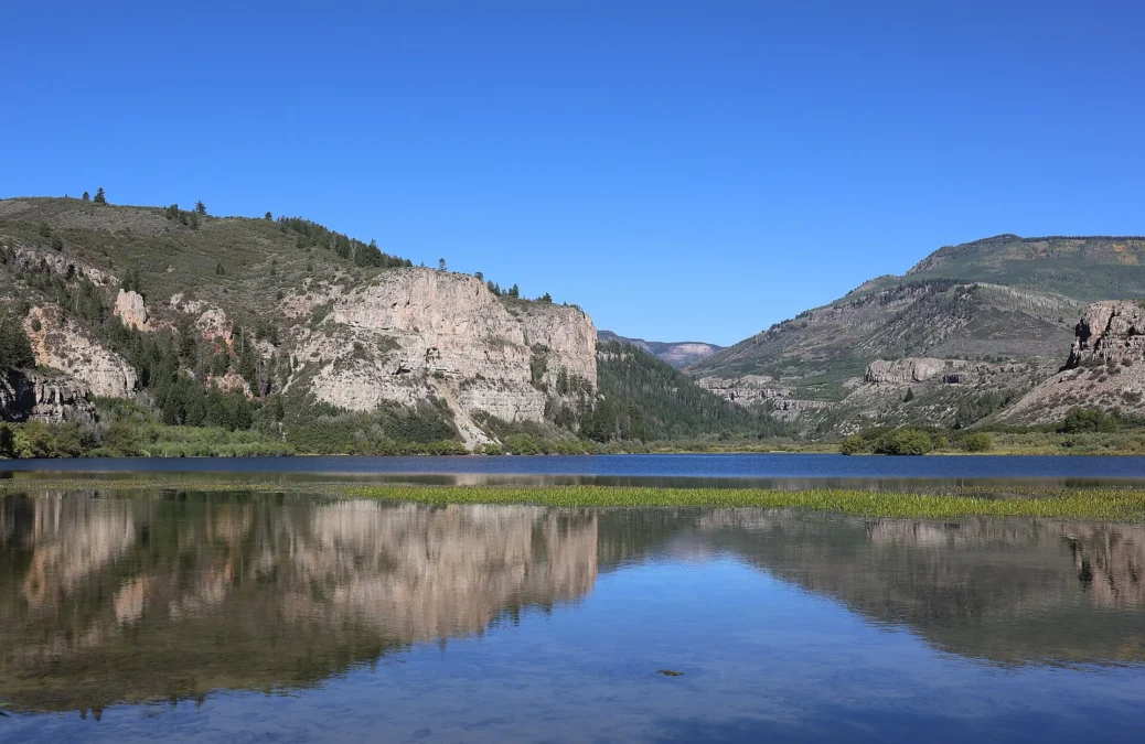Sweetwater Lake 14 Cliffs reflected in Sweetwater Lake, Garfield County, Colorado