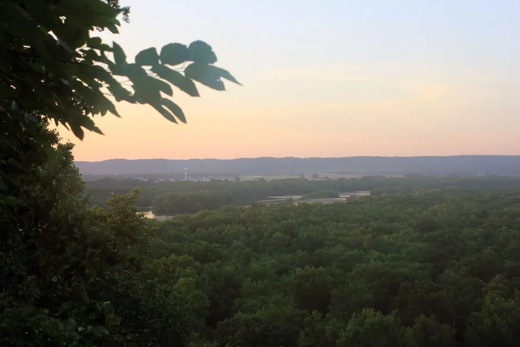 View over the Wisconsin River valley at dusk from Tower Hill State Park, Wisconsin