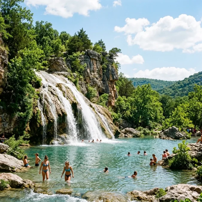 Turner Falls 77-foot waterfall in the Arbuckle Mountains, Davis Oklahoma