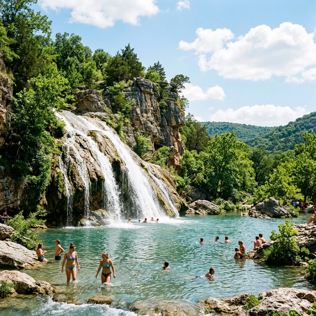 Turner Falls 77-foot waterfall in the Arbuckle Mountains, Davis Oklahoma