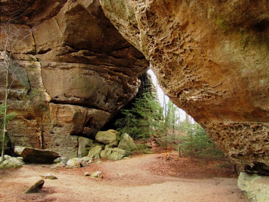 Twin Arches State Natural Area 68 The South Arch of the Twin Arches, a massive sandstone natural bridge in Tennessee's Big South Fork National River and Recreation Area