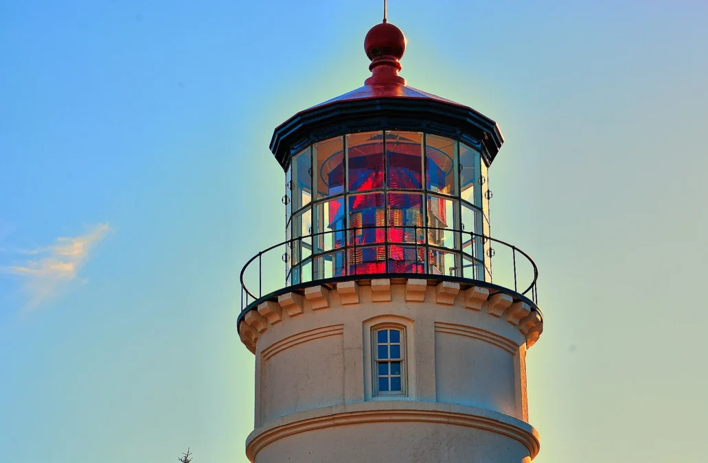 Umpqua Lighthouse State Park 137 Lantern room with red and white lens on Umpqua River Lighthouse, Oregon